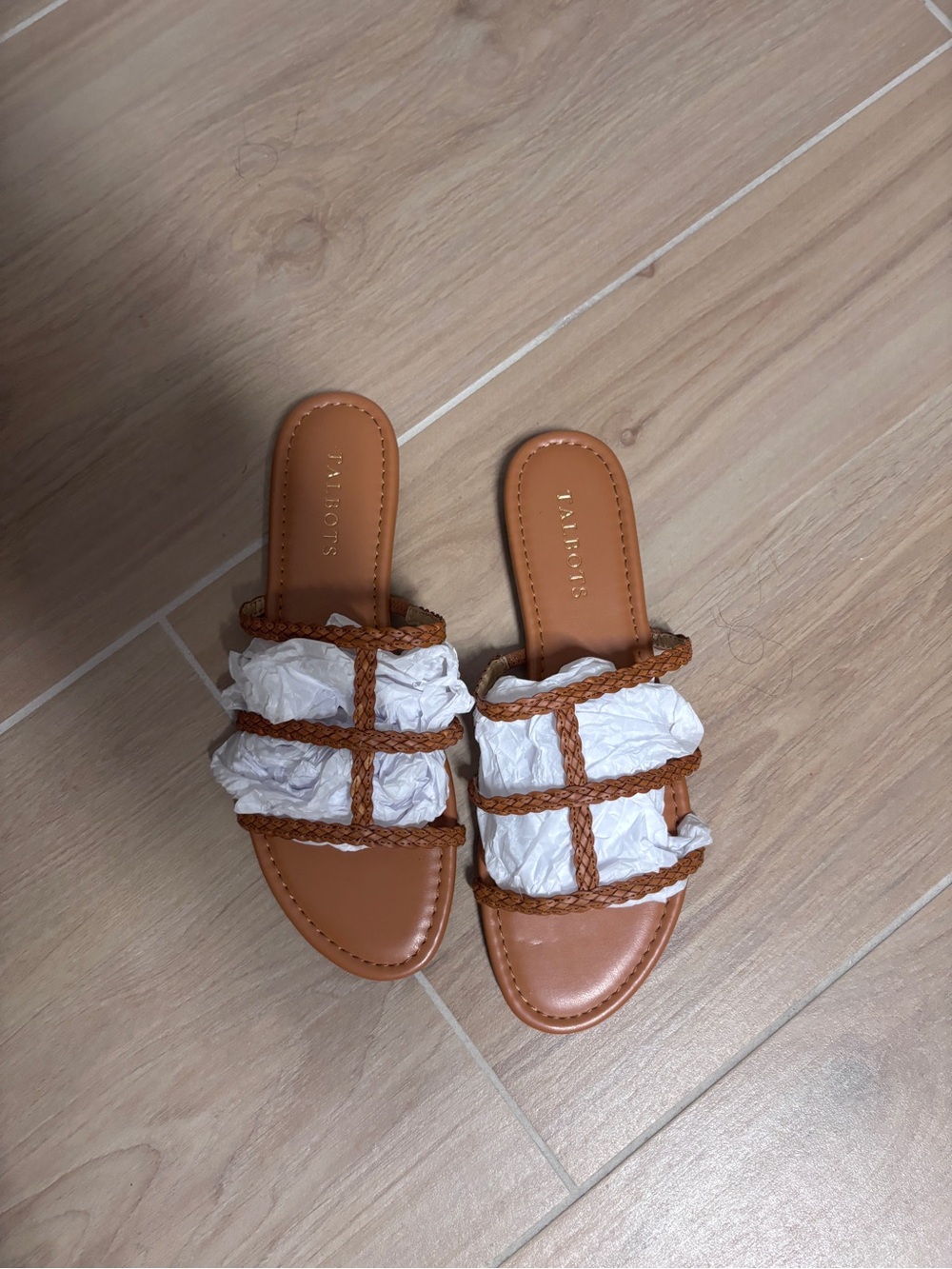Talbots Tan Braided-Strap Slide Sandals